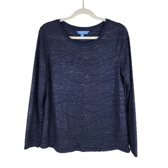 Simply Vera Vera Wang Tops - Simply Vera Vera Wang Navy Silver Long Sleeve Top Windy Jacquard Tee Size L